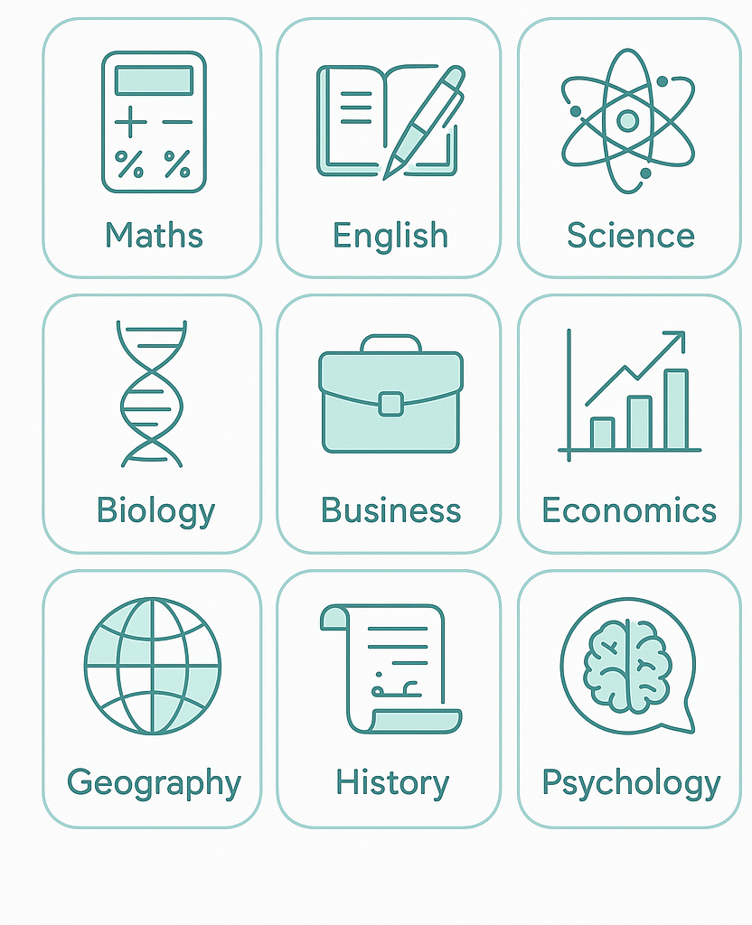 Subjects taught online in Kuwait – Maths, English, Science and more.