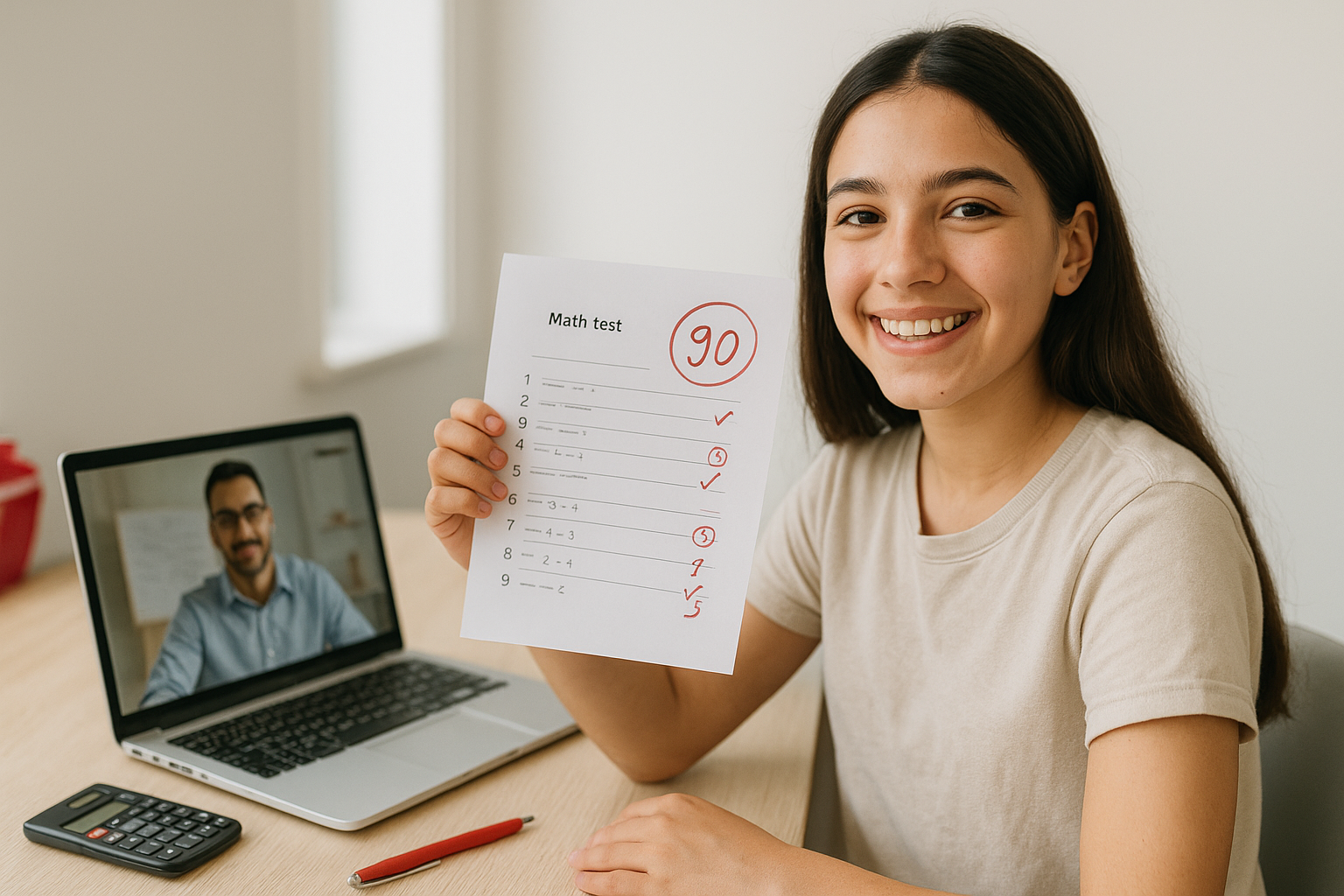 Happy Bahrain student showing better marks after online tutoring
