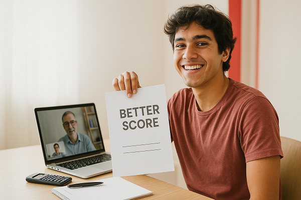 Happy AP Maths student in Bahrain showing better score after online tutoring