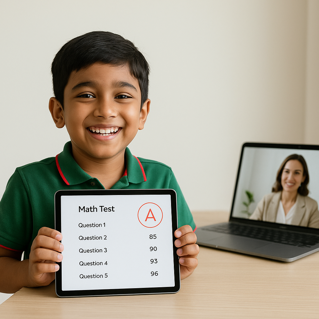 Happy child in Bangladesh shows better math marks after online tutoring (2)