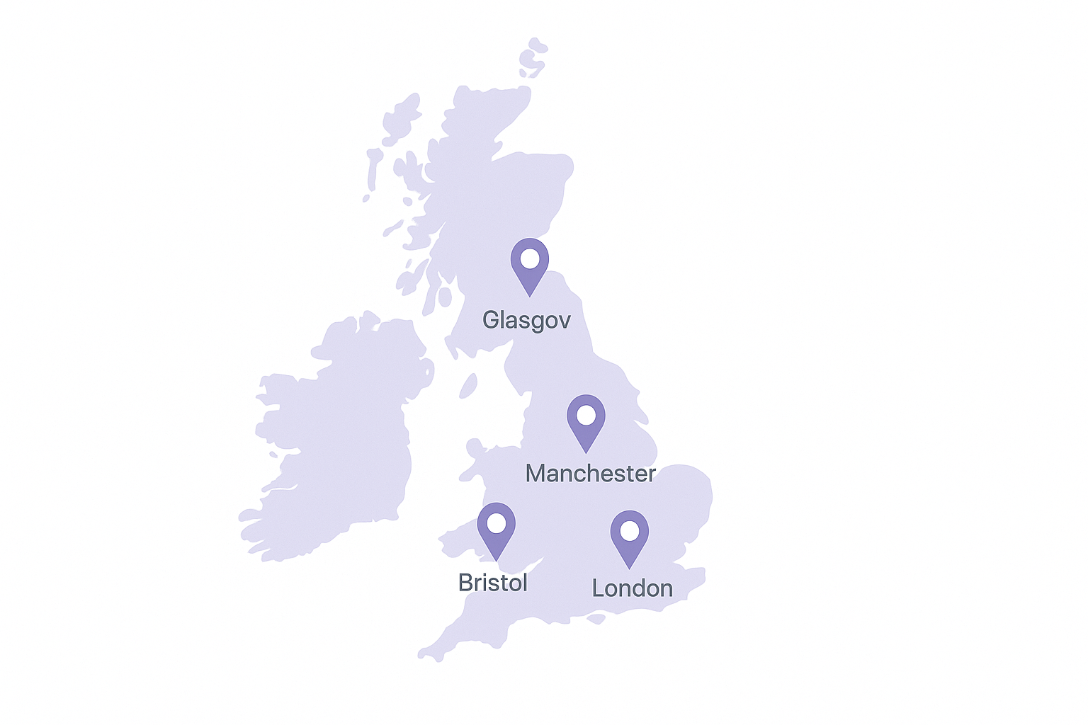 UK map with pins showing online KS3 maths coverage in major cities