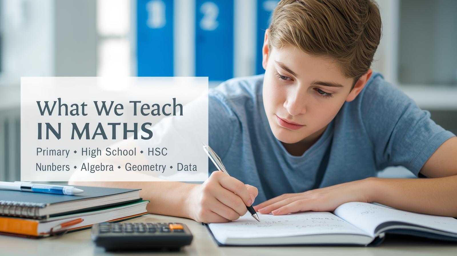 Maths topics taught in Australia primary high school and HSC
