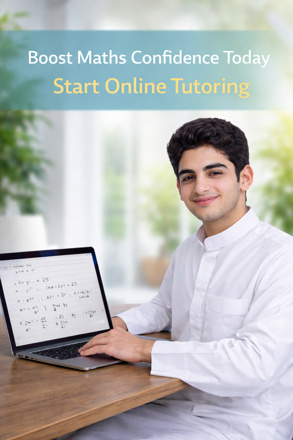 Kuwait-student-studying-maths-online-on-laptop-with-notebook-and-calculator